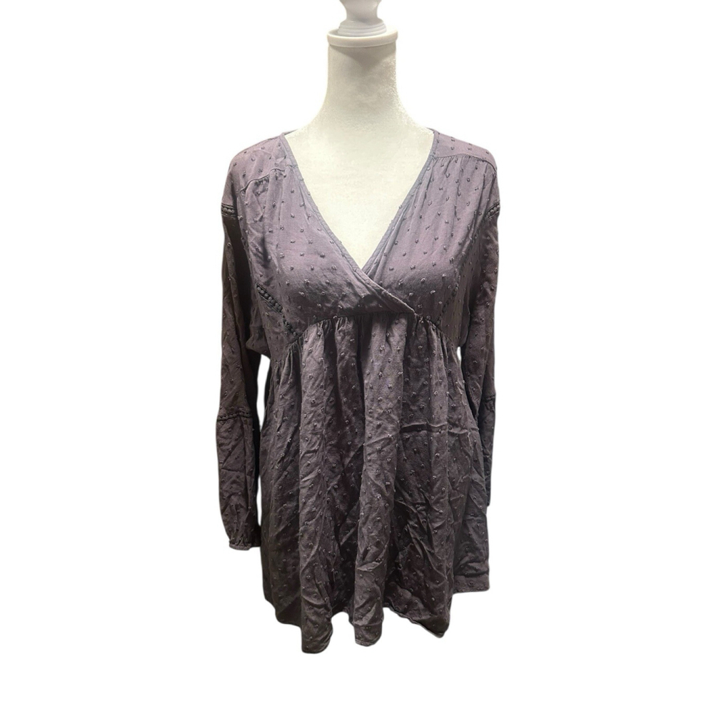 Umgee Size Small Gray Babydoll Blouse Puff Sleeves